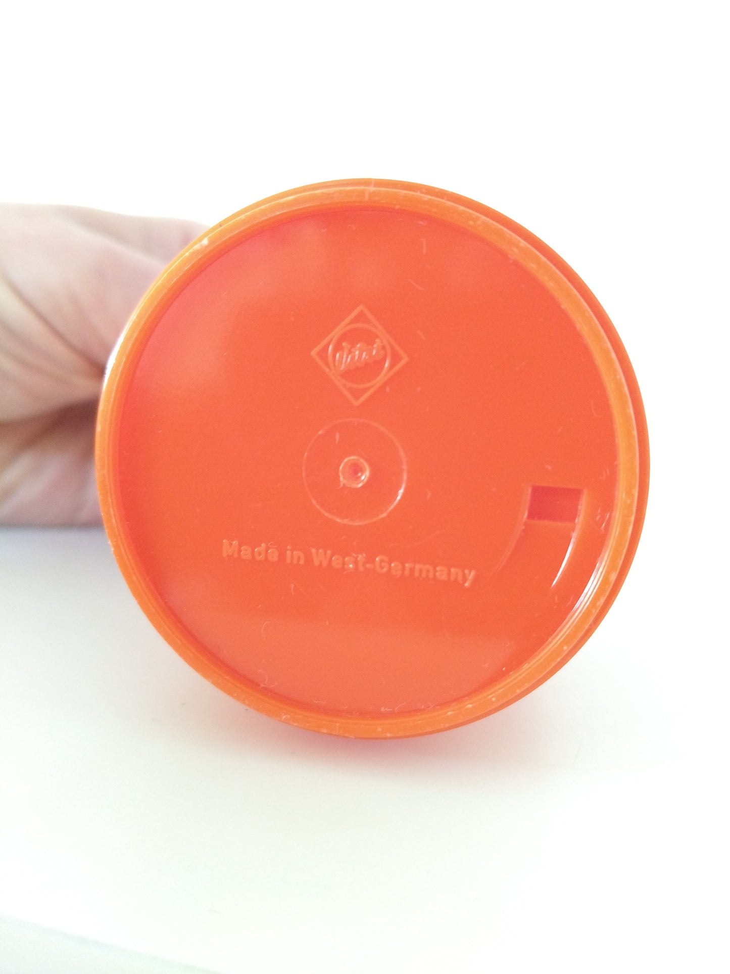 Petit pot à condiments en plastique orange Vitri West Germany