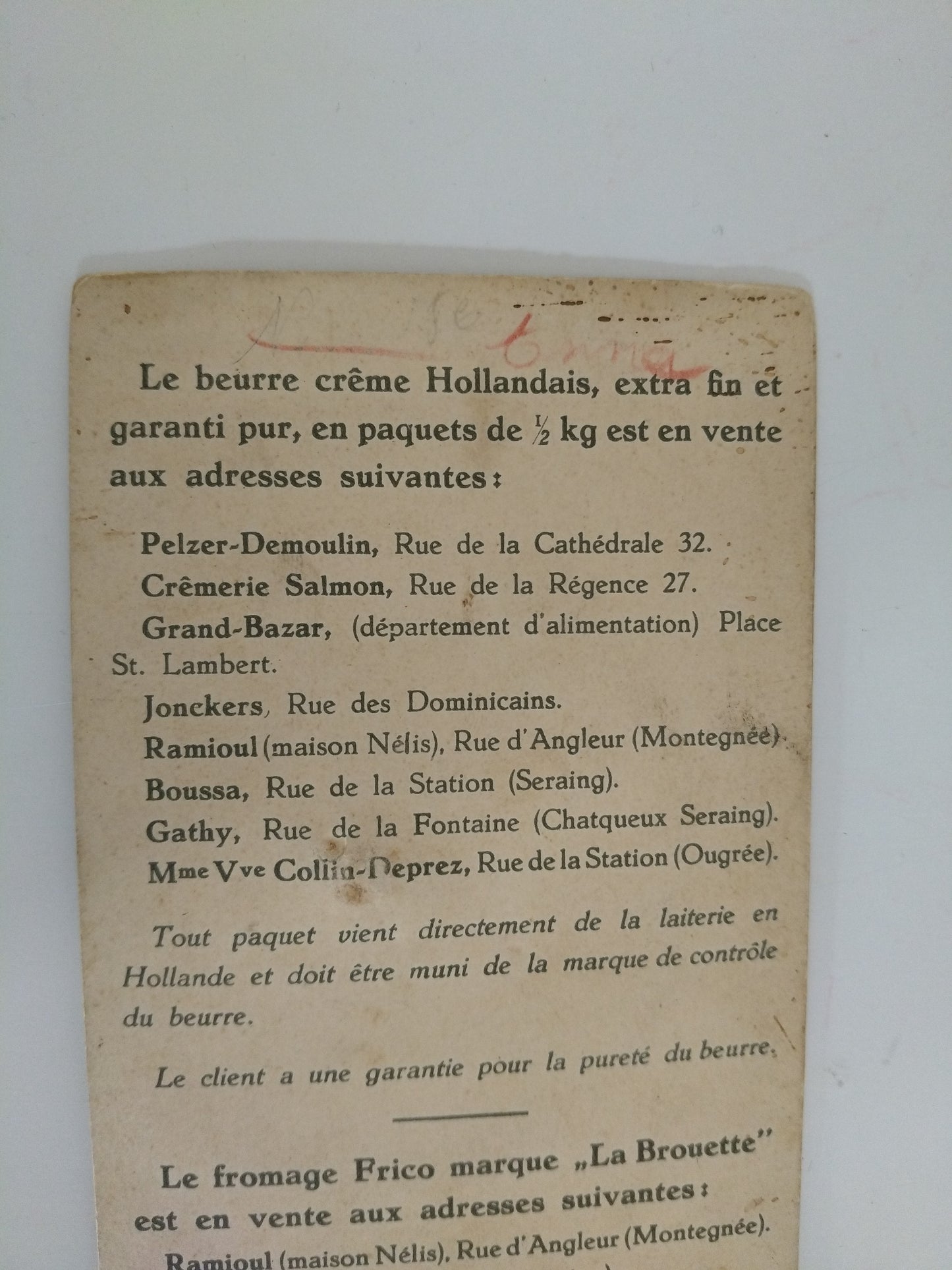 Petit carton publicitaire animé Beurre crème Hollandais