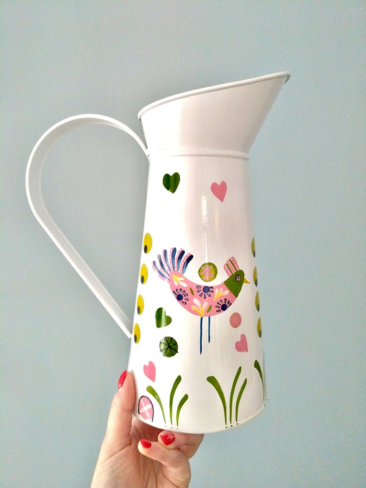 Broc/ pichet/ vase métallique décor oiseau