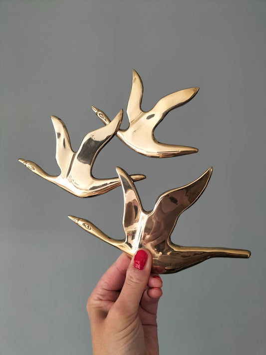 Ensemble de 3 canards/ oies murales en laiton