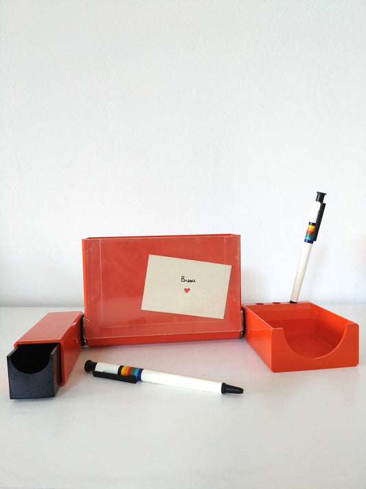 Organisateur de bureau vintage en plastique orange