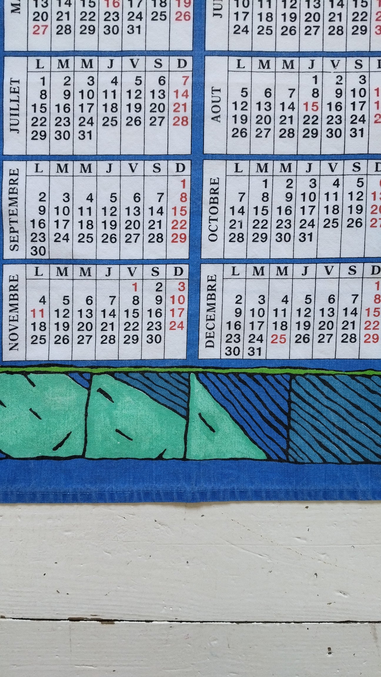 Torchon calendrier 1996 vie féminine Cécile Bertrand