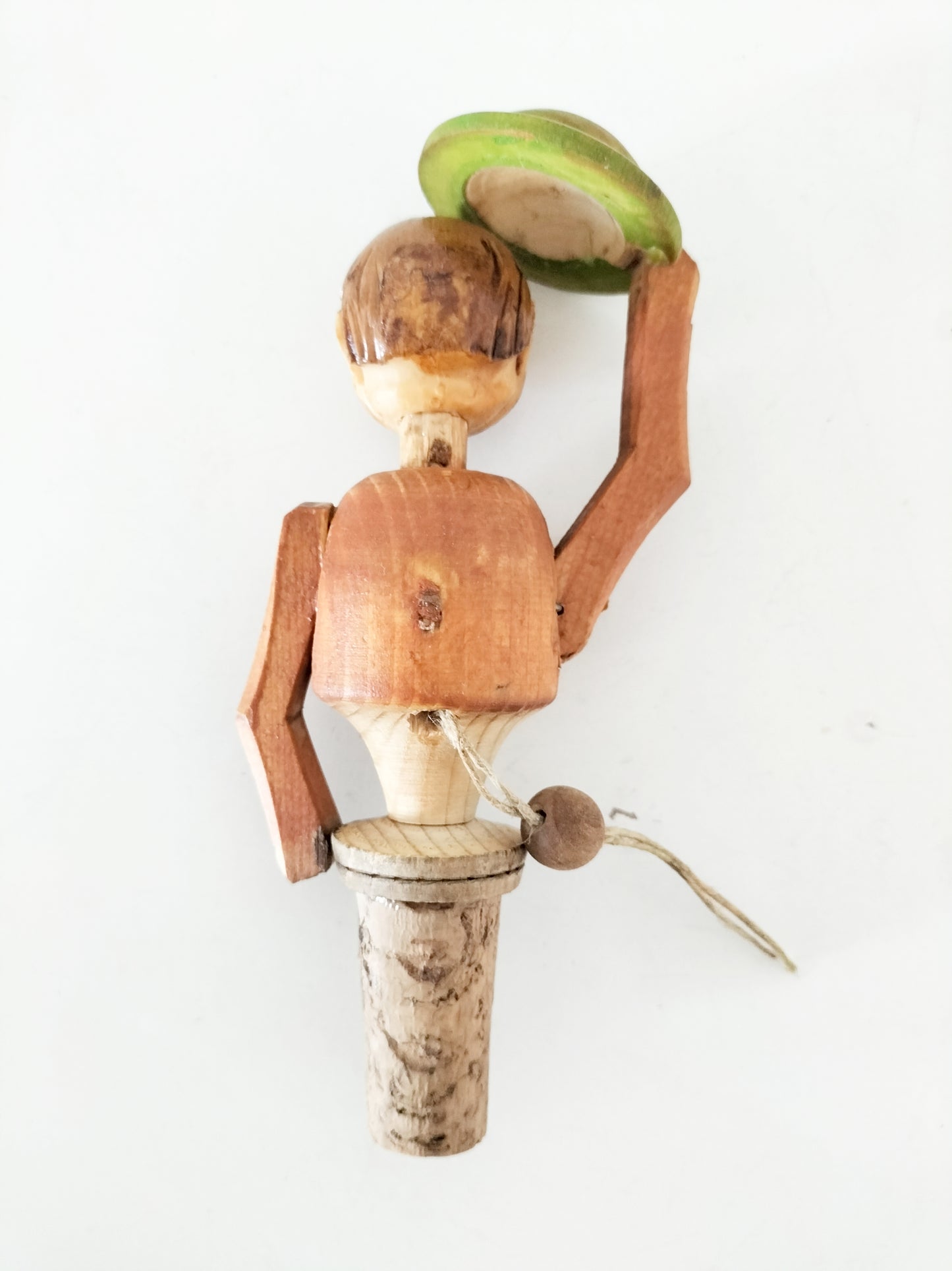 Ancien bouchon bonhomme tirant son chapeau en bois