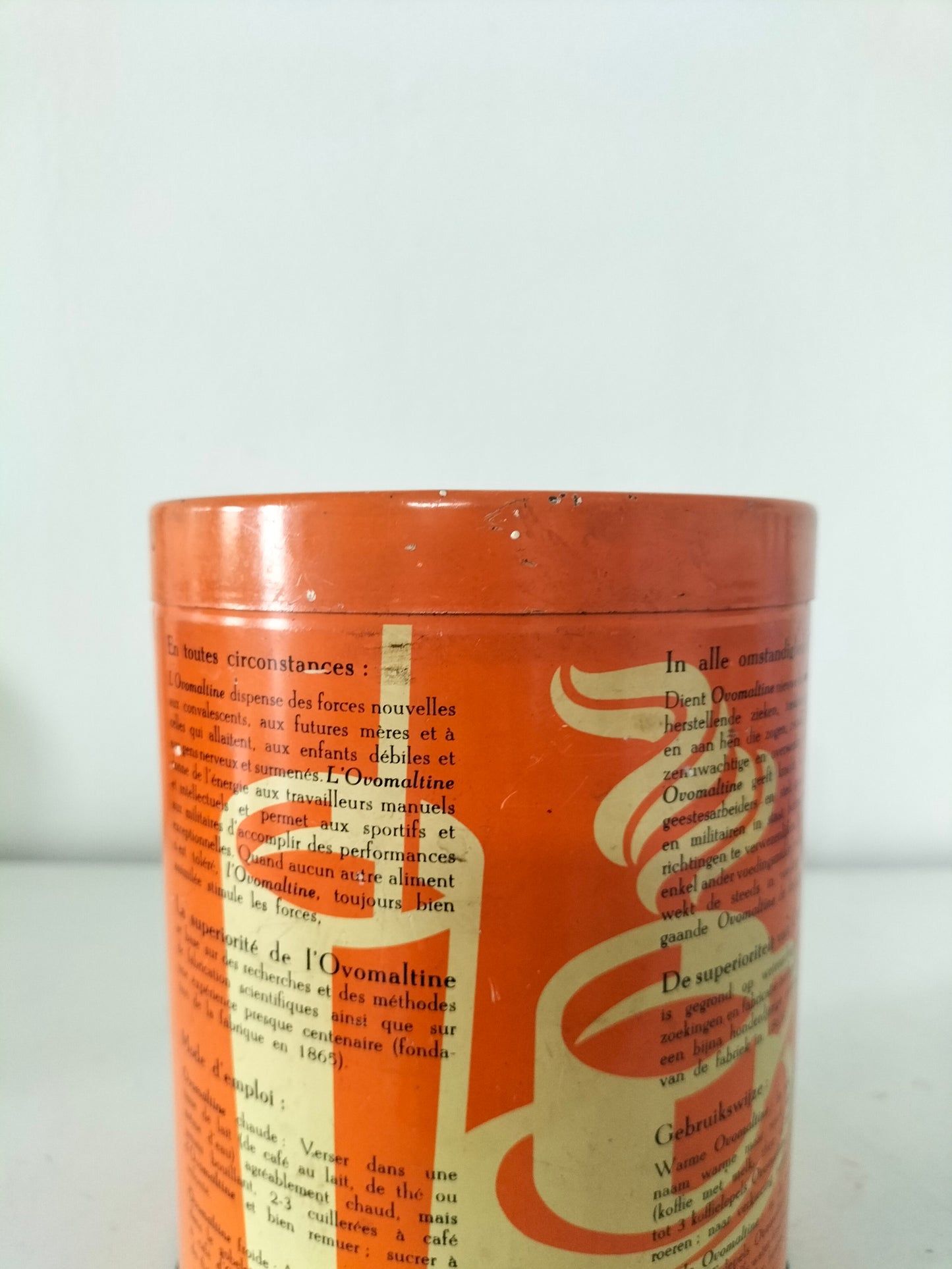Ancienne grosse boîte métallique publicitaire Ovomaltine années 50 ! Laetitia !