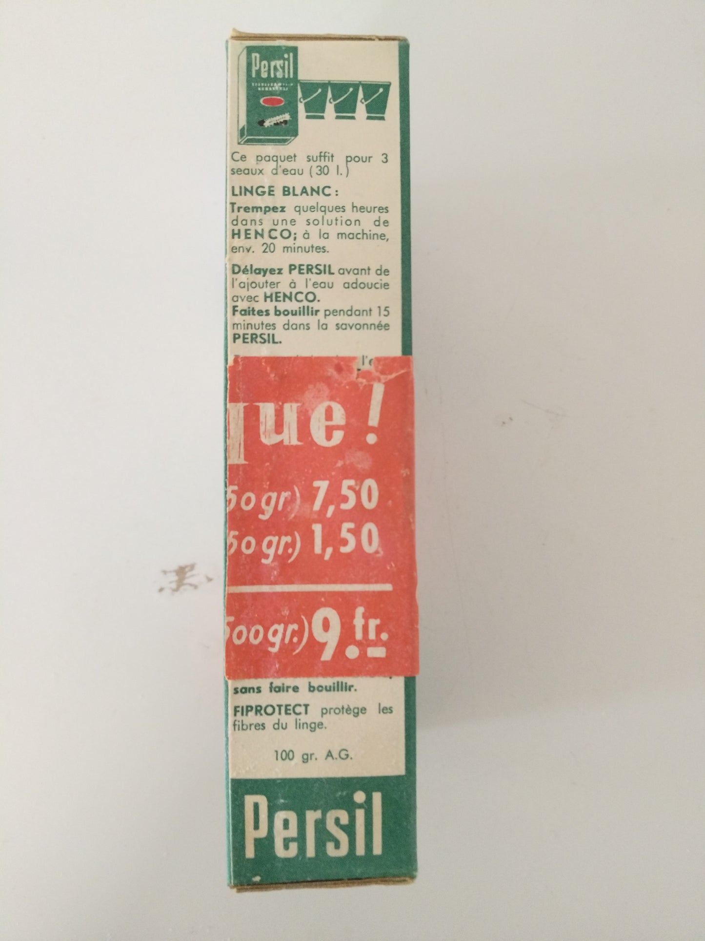 Ancienne boîte cartonnée de poudre de savon au choix : Persil, Soleil ou Vigor (français/ néerlandais)