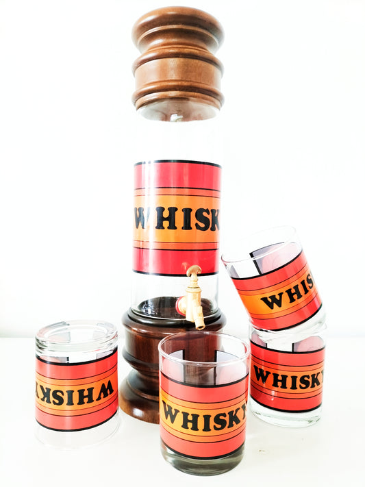 Set à whisky seventies : bouteille/ fontaine et 4 verres