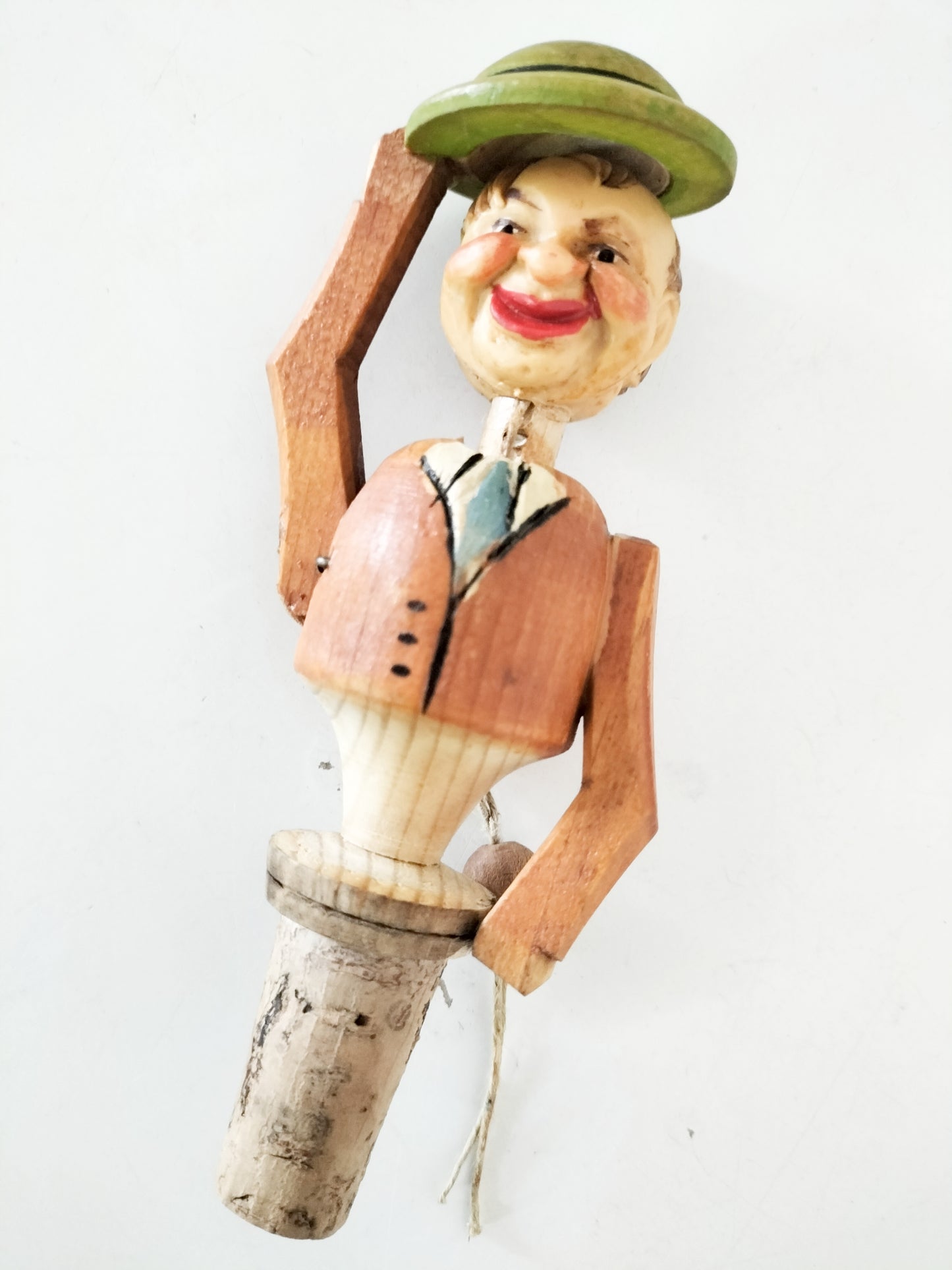 Ancien bouchon bonhomme tirant son chapeau en bois