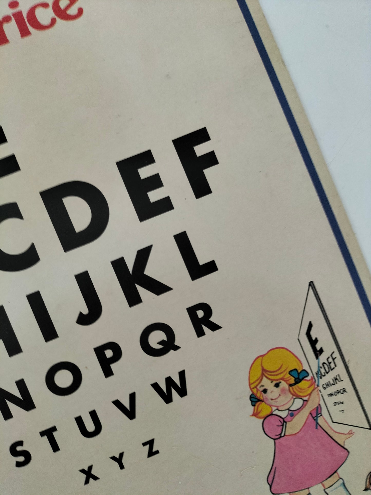 Affiche murale cartonnée "eye chart" Fisher Price 1977