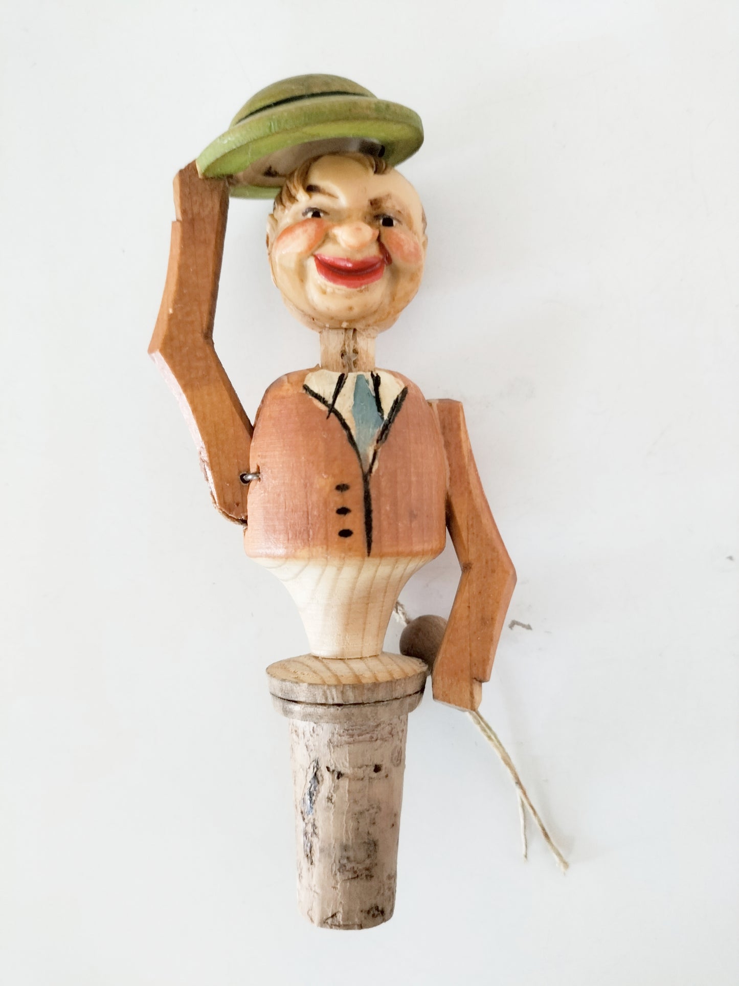 Ancien bouchon bonhomme tirant son chapeau en bois