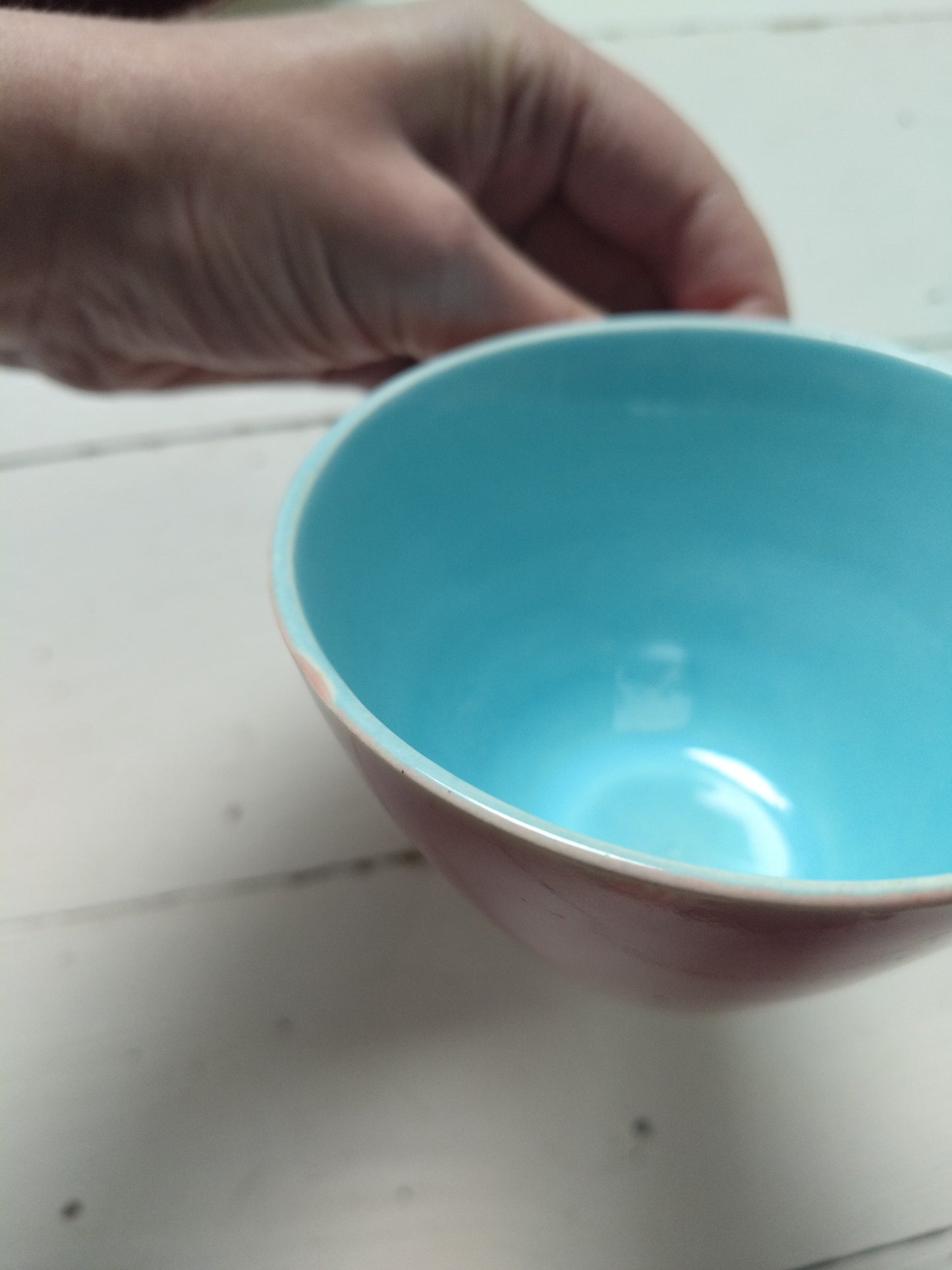 Ensemble 1 tasse rose et 1 soucoupe bleu ciel Boch La Louvière Miami Bicolore