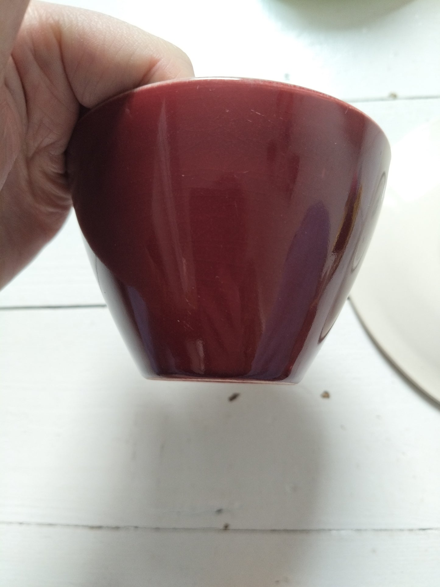 Ensemble 1 tasse bordeaux + 1 soucoupe grise Kéralux Boch La Louvière Miami Bicolore