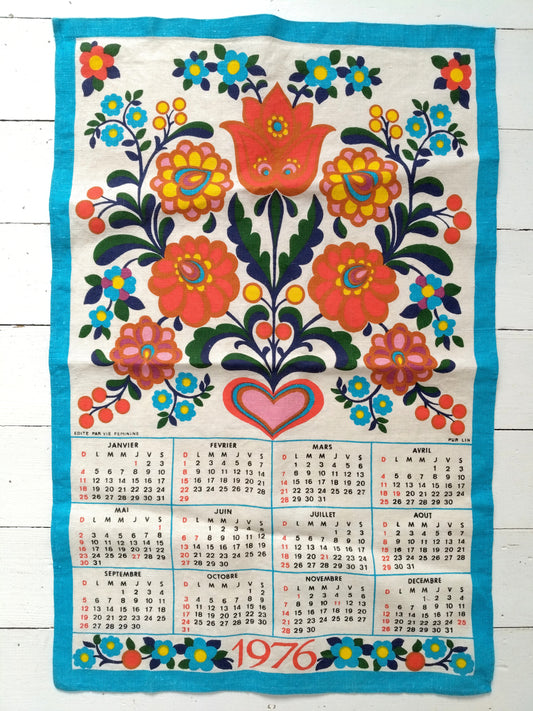 Torchon calendrier 1976 vie féminine