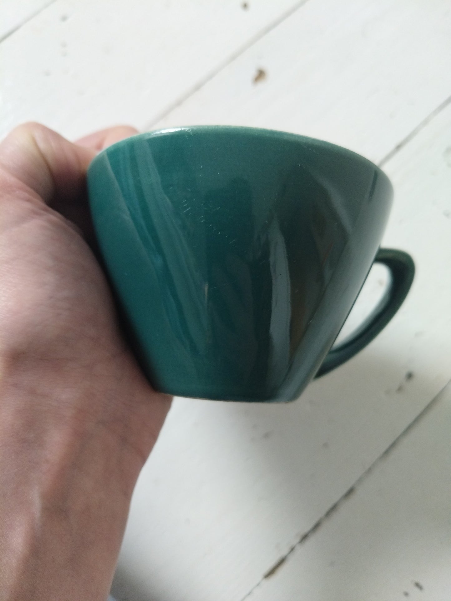 Ensemble 1 tasse verte + 1 soucoupe jaune Kéralux Boch La Louvière Miami Bicolore