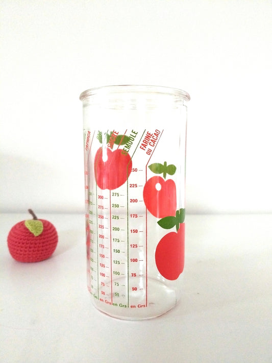 Verre doseur mesureur/ récipient gradué/ Henkel décor pommes