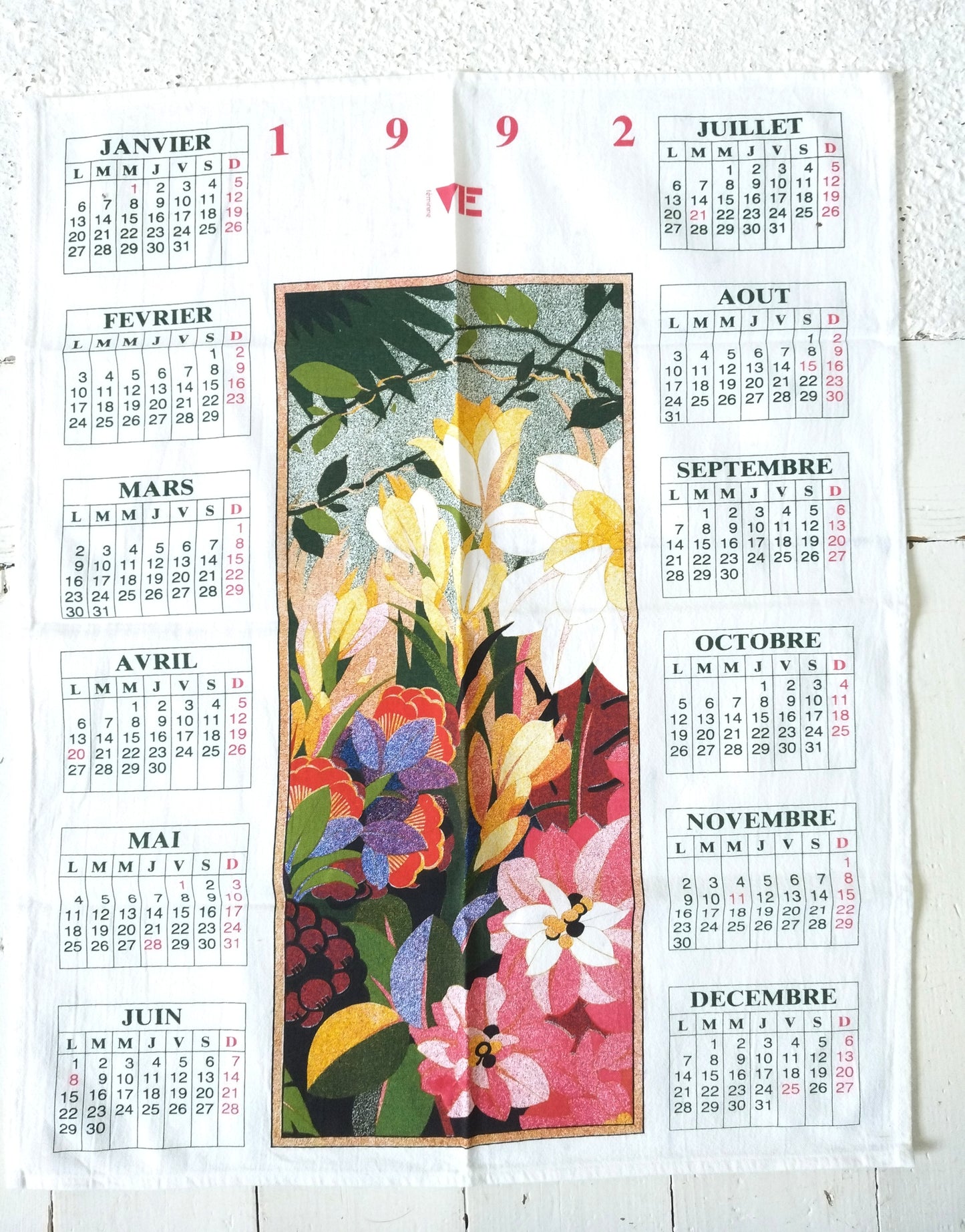 Torchon calendrier 1992 Vie Féminine