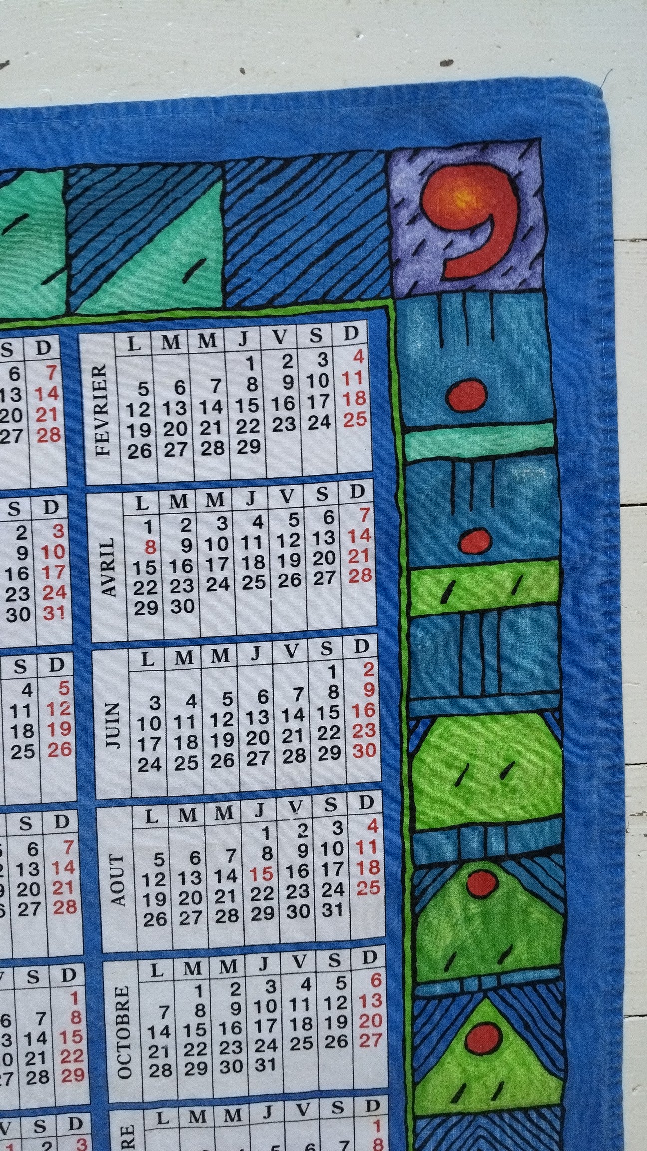 Torchon calendrier 1996 vie féminine Cécile Bertrand
