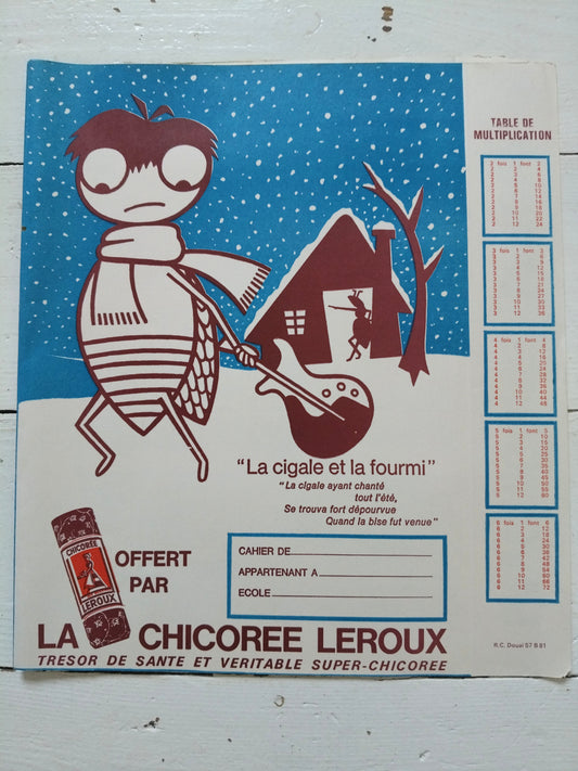 Ancien protège-cahier en papier publicitaire chicorée Leroux A5