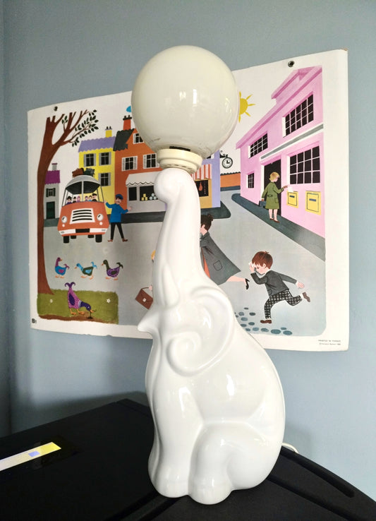 Grande lampe éléphant vintage en céramique