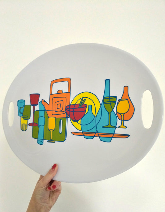 Grand plateau ovale en plastique Geneviève Lethu