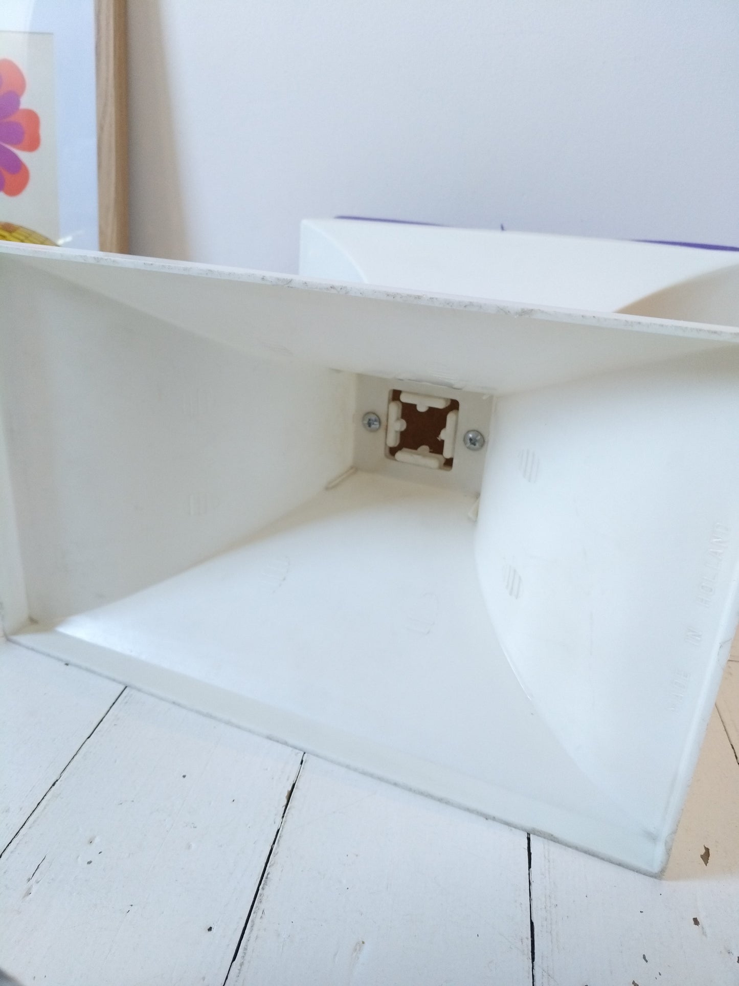 Tabouret d'appoint Flair Prisunic Holland plastique mauve et blanc - cetaitmieuxavant