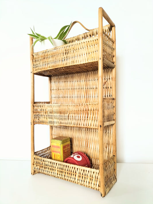 Étagère murale osier et bois