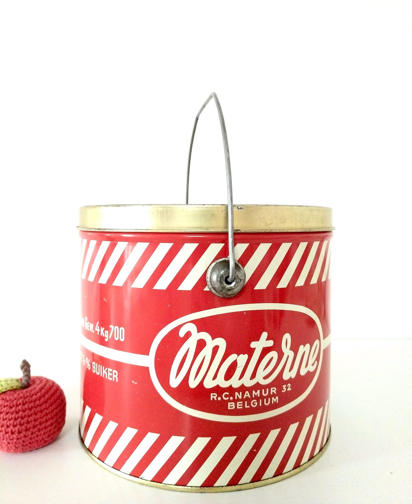 Ancienne grande boîte métallique/ seau confiture Materne Namur Belgique années 50-60