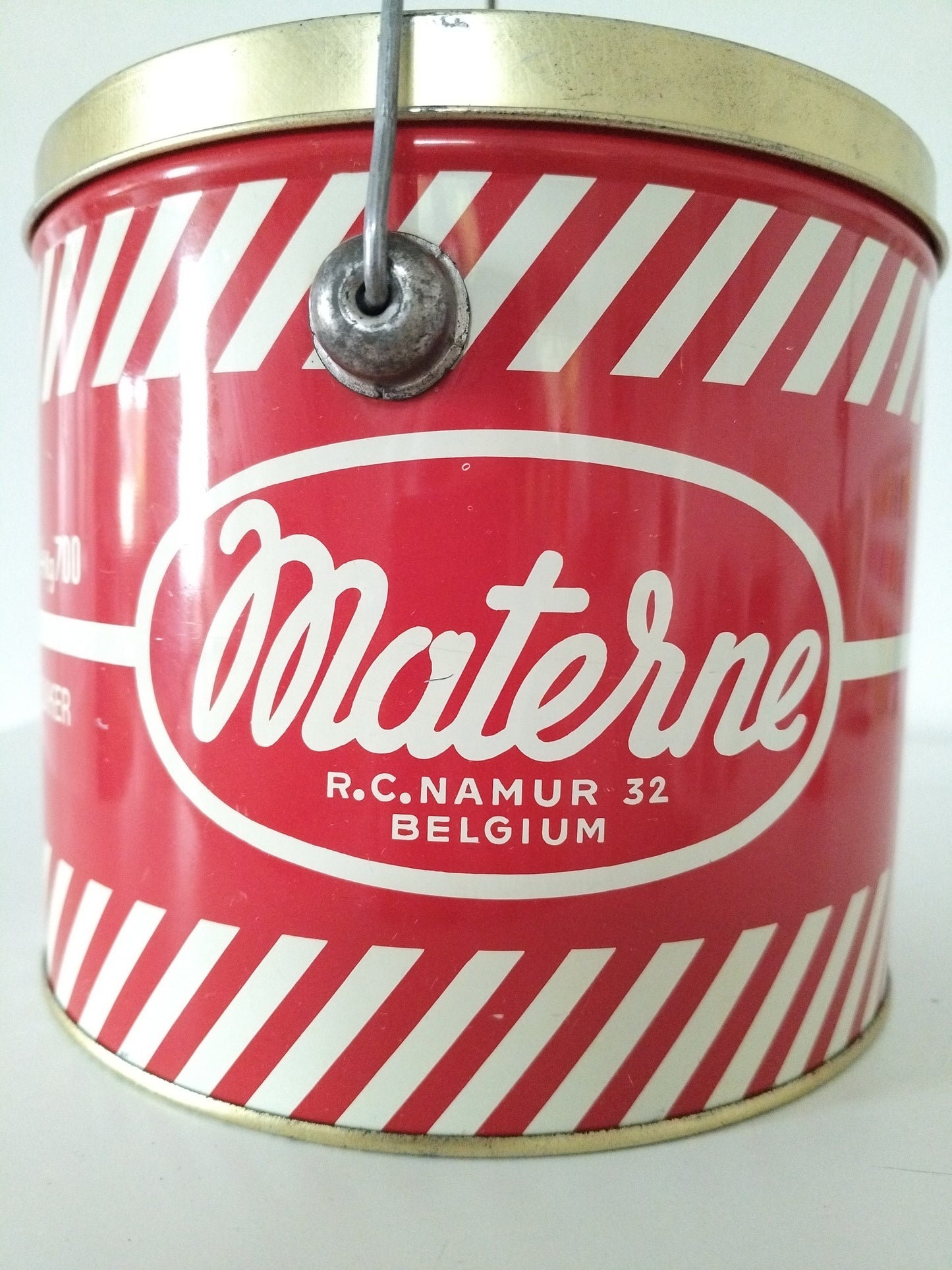 Ancienne grande boîte métallique/ seau confiture Materne Namur Belgique années 50-60