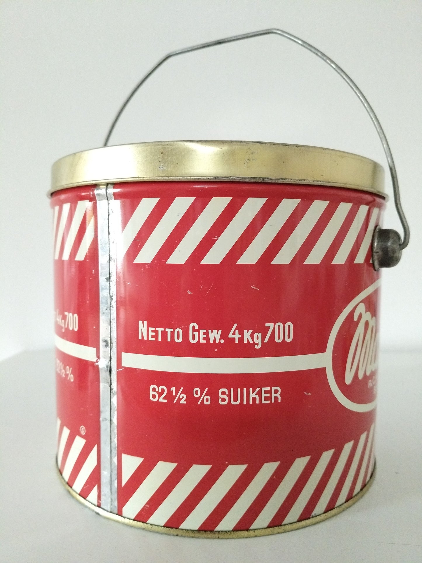 Ancienne grande boîte métallique/ seau confiture Materne Namur Belgique années 50-60