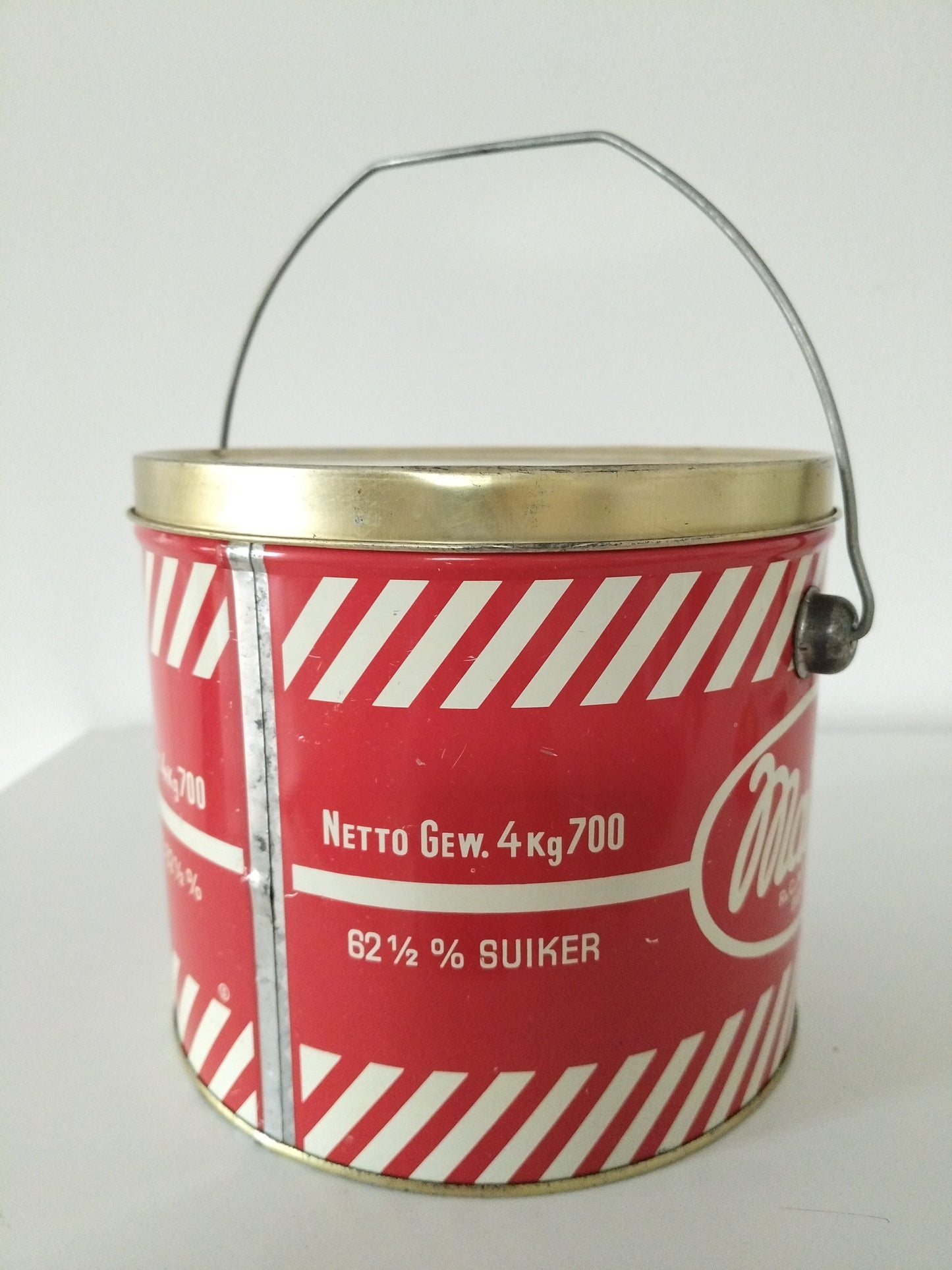 Ancienne grande boîte métallique/ seau confiture Materne Namur Belgique années 50-60
