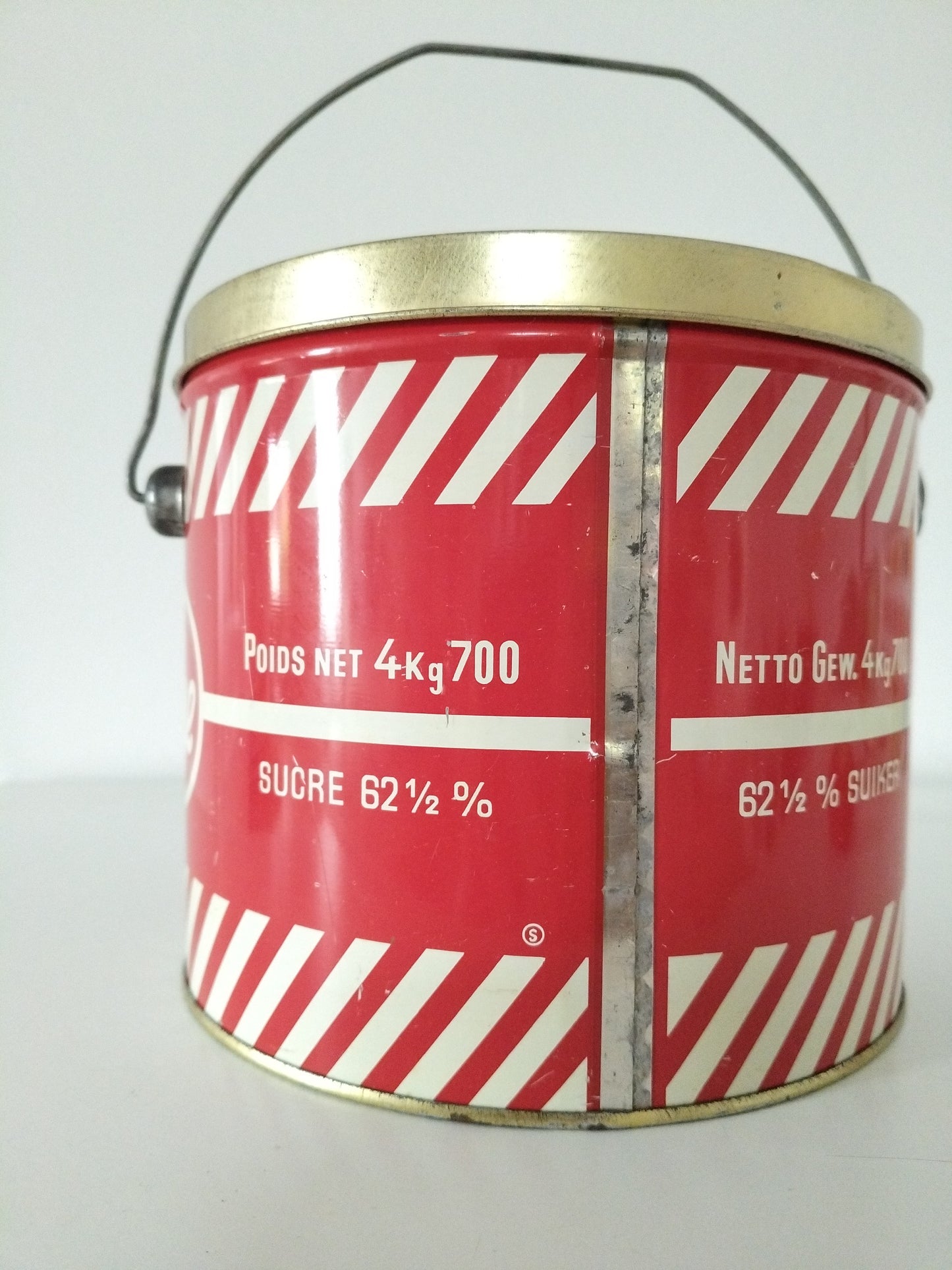 Ancienne grande boîte métallique/ seau confiture Materne Namur Belgique années 50-60