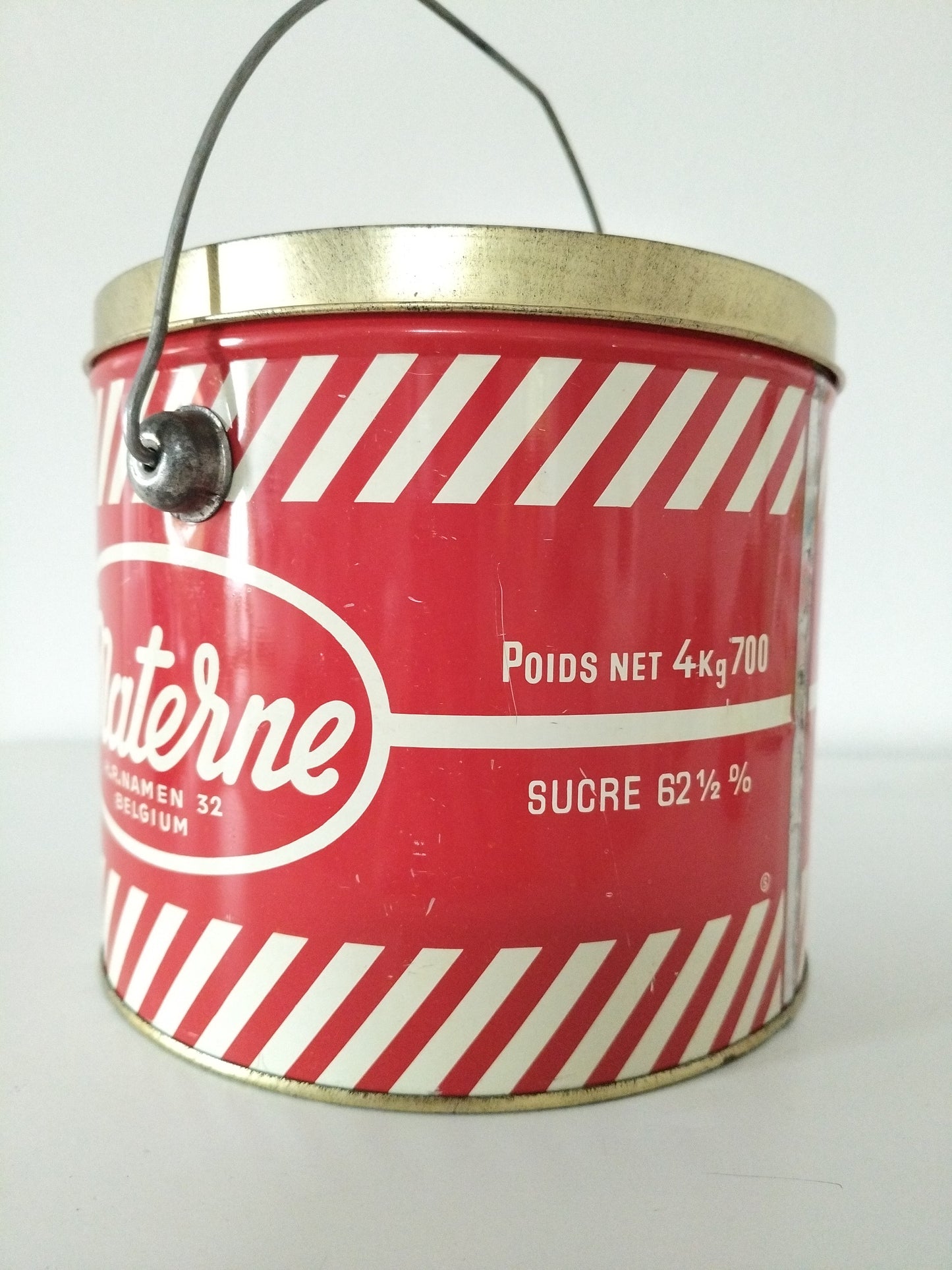 Ancienne grande boîte métallique/ seau confiture Materne Namur Belgique années 50-60