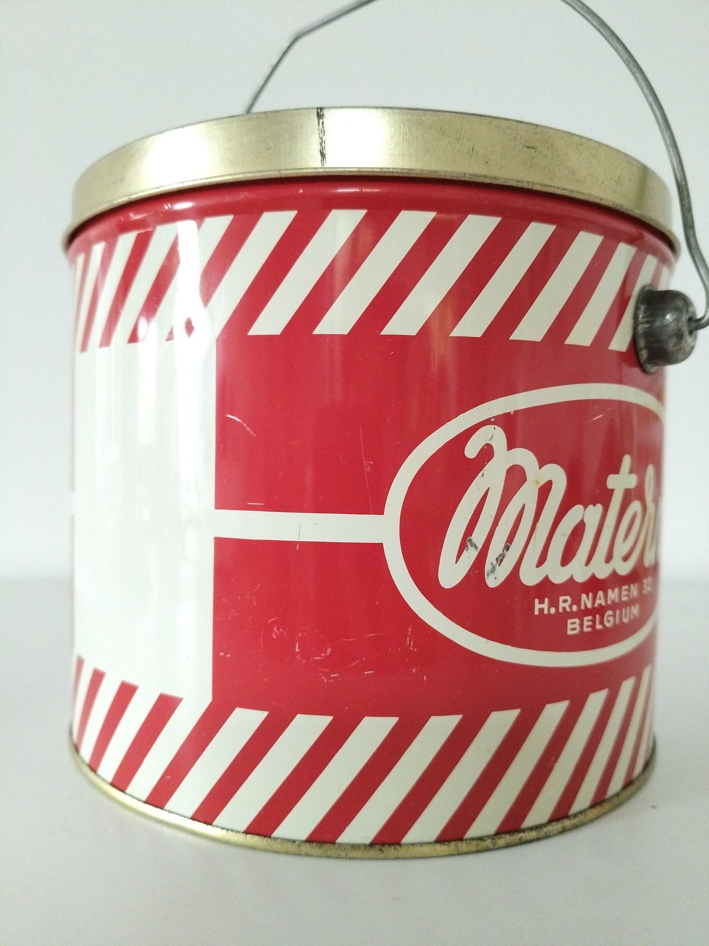 Ancienne grande boîte métallique/ seau confiture Materne Namur Belgique années 50-60