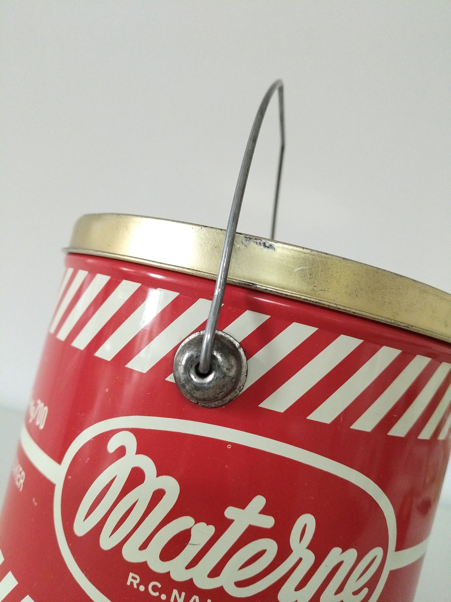 Ancienne grande boîte métallique/ seau confiture Materne Namur Belgique années 50-60