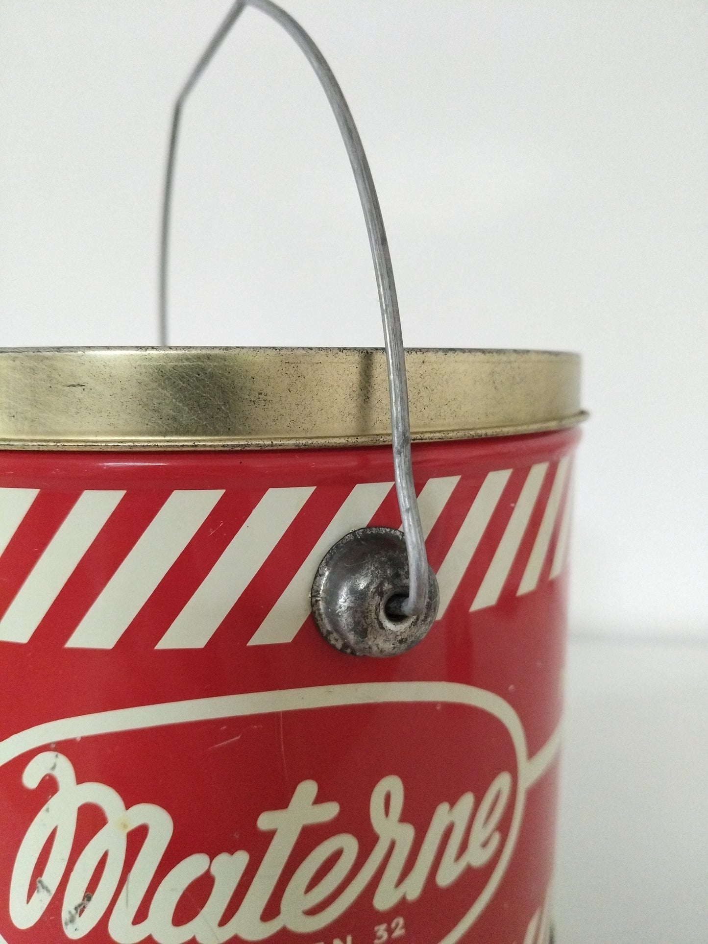 Ancienne grande boîte métallique/ seau confiture Materne Namur Belgique années 50-60