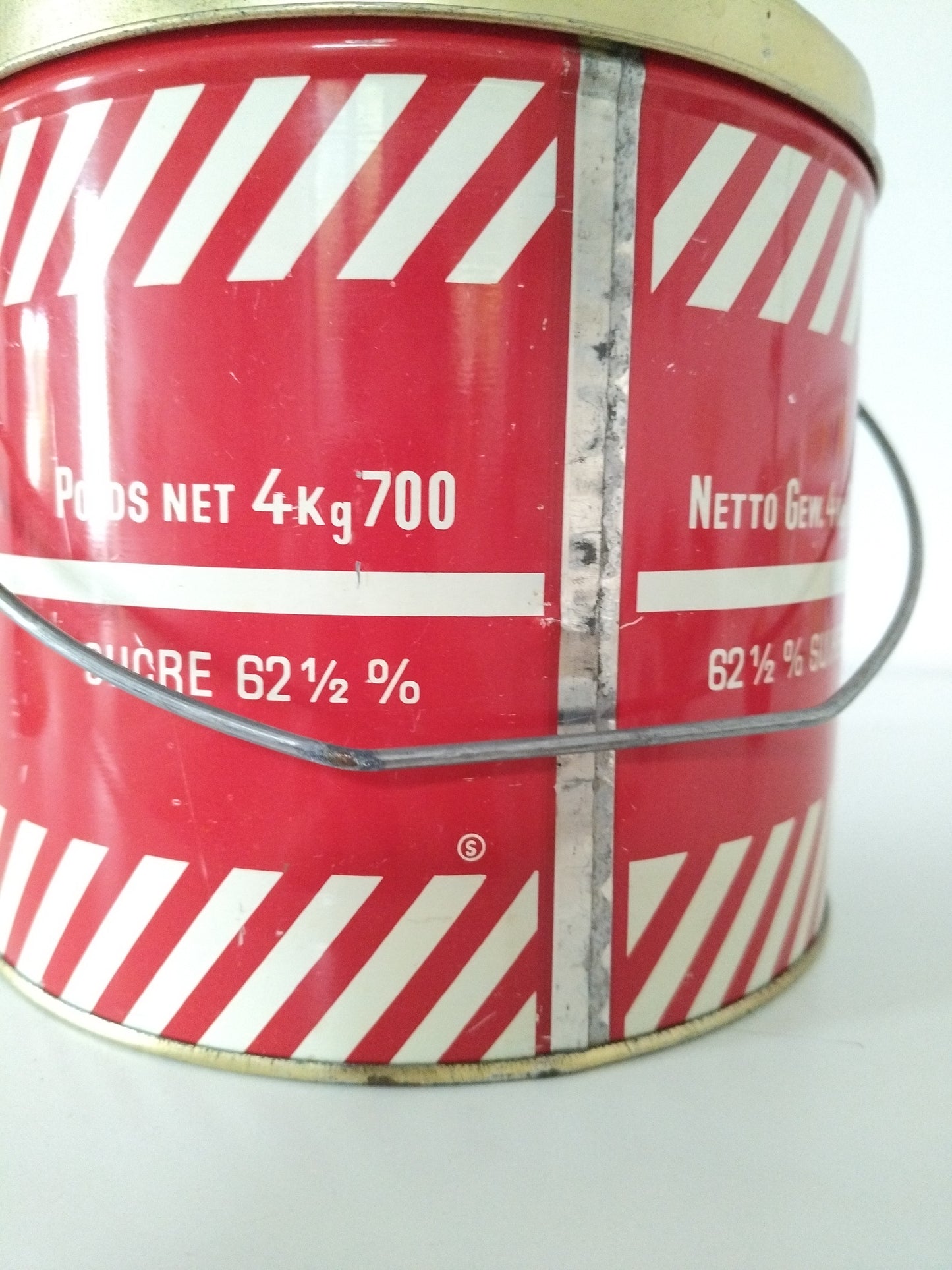 Ancienne grande boîte métallique/ seau confiture Materne Namur Belgique années 50-60