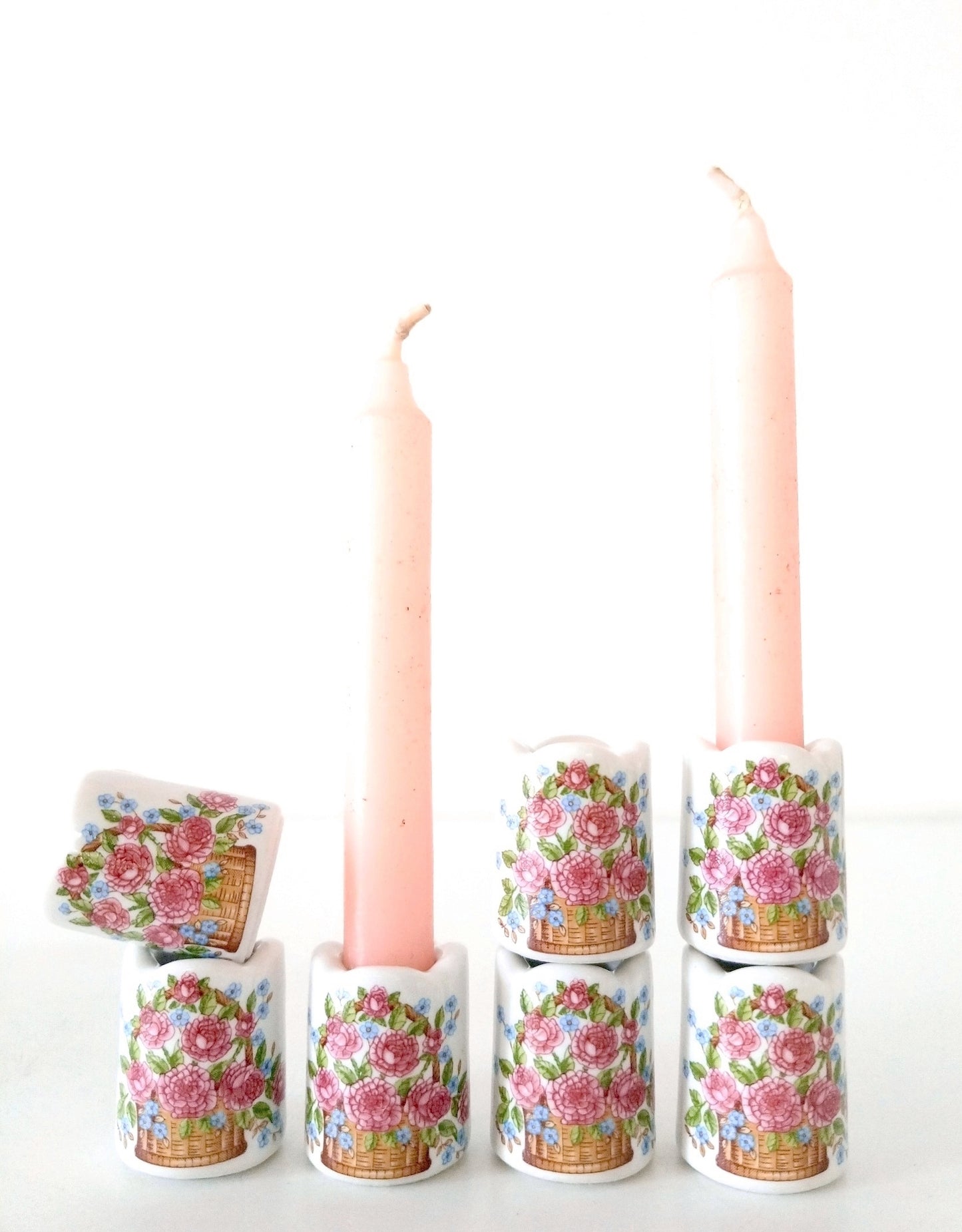 Ensemble de 2 mini-bougeoirs en porcelaine Funny Design motif fleurs