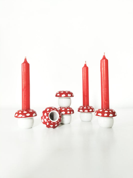 Duo de mini-bougeoirs champignon Funny Design avec bougies