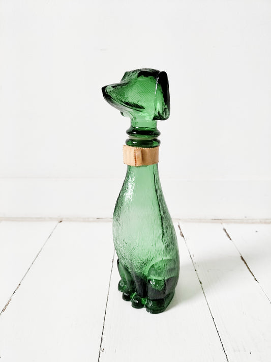 Petite carafe/ bouteille chien teckel verre d'Empoli Italie
