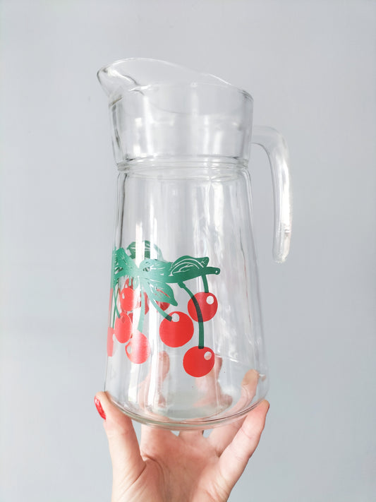 Carafe/ pichet en verre décor cerises