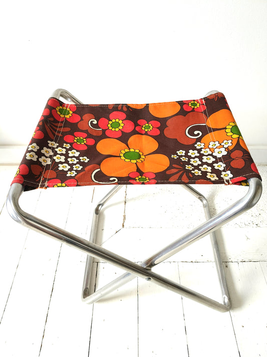 Tabouret de camping pliant flower power vintage