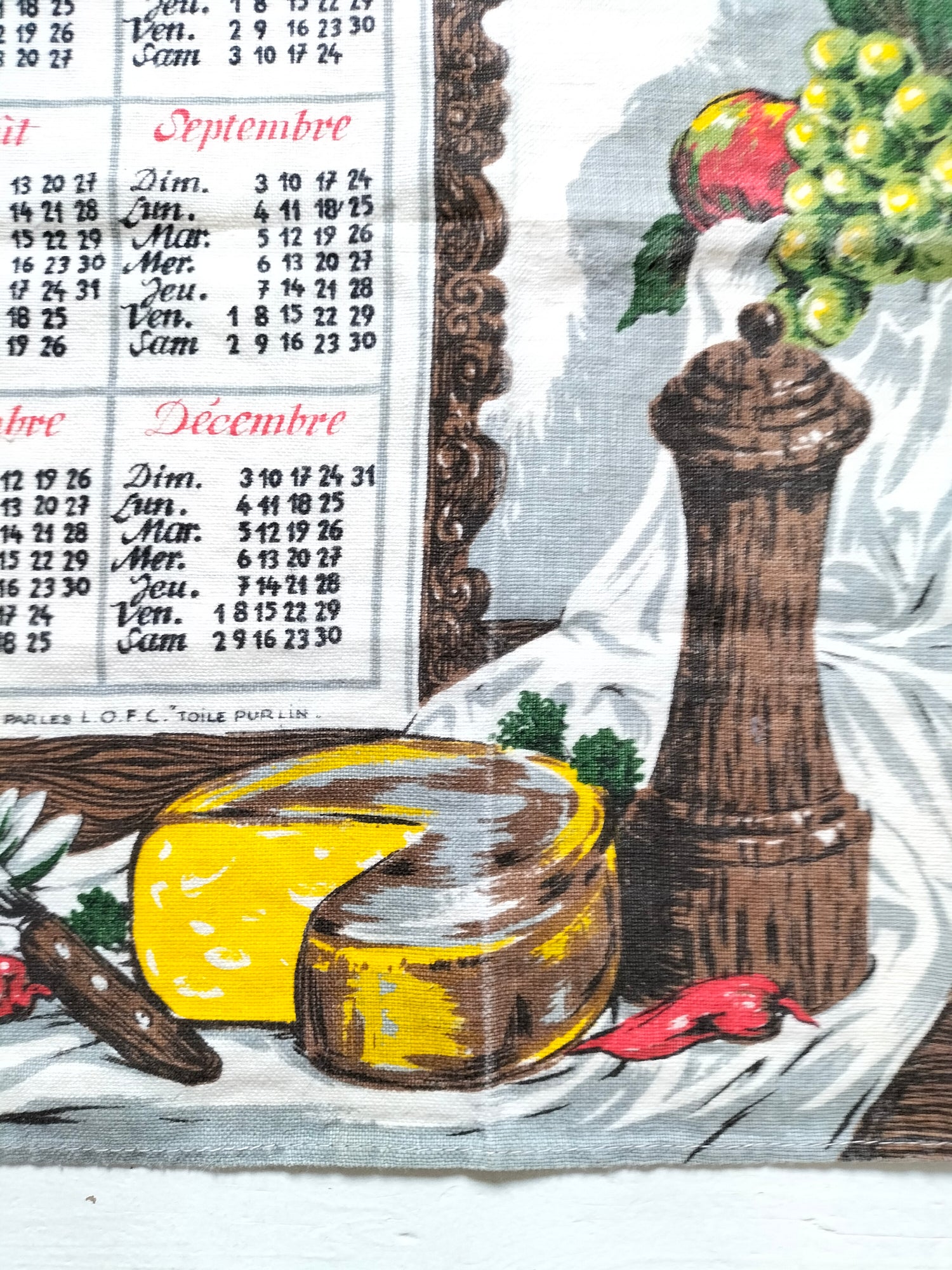 Torchon vintage 1967 en lin avec calendrier Torchon vintage 1967 en lin avec calendrier