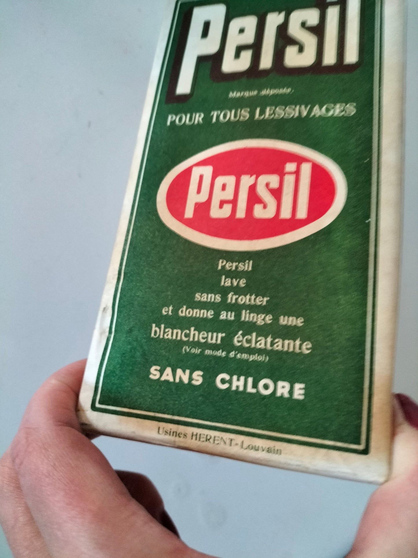 Ancienne boîte cartonnée de poudre de savon au choix : Persil, Soleil ou Vigor (français/ néerlandais)