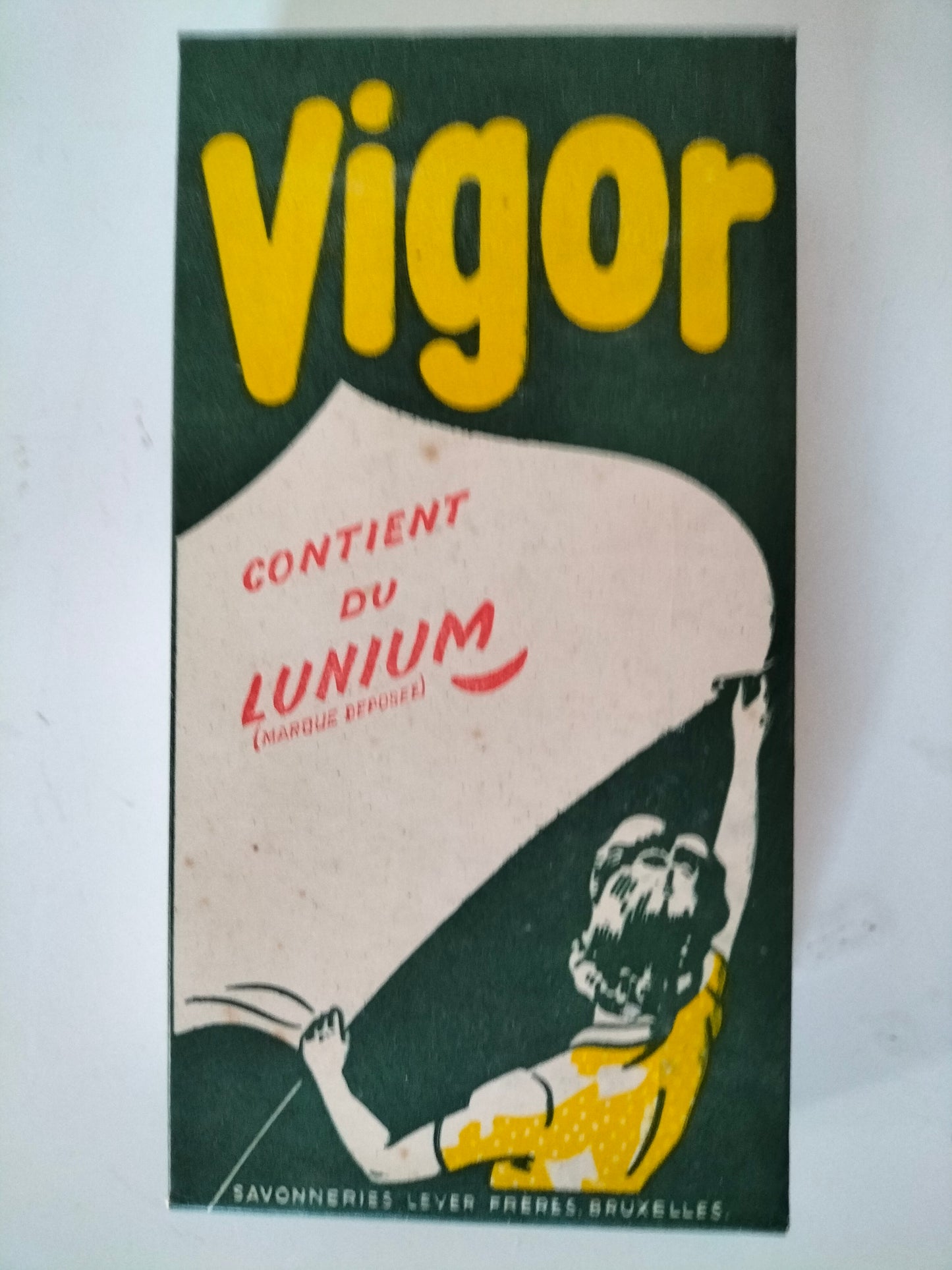 Ancienne boîte cartonnée de poudre de savon au choix : Persil, Soleil ou Vigor (français/ néerlandais)