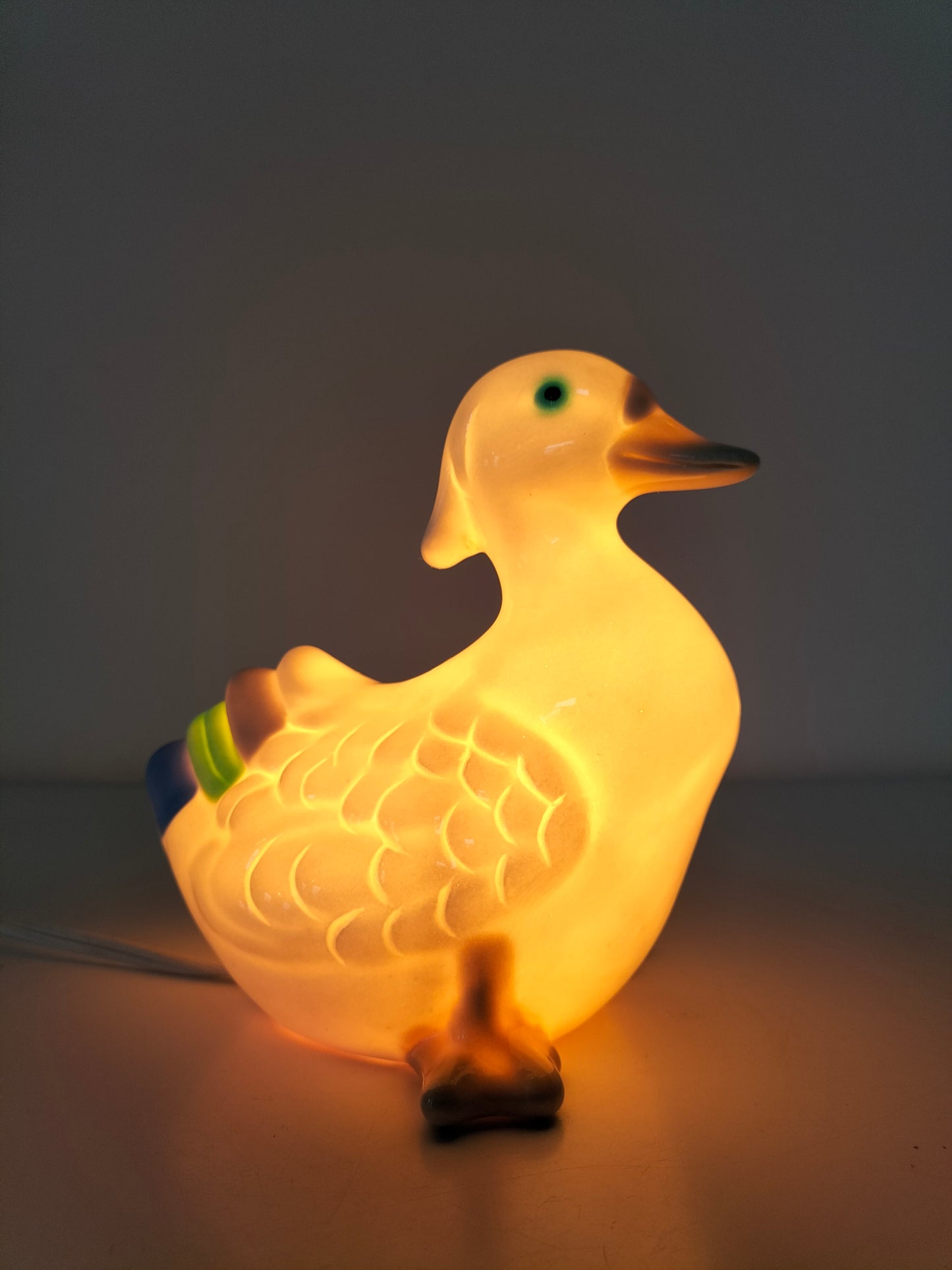 Petite lampe de table canard en céramique