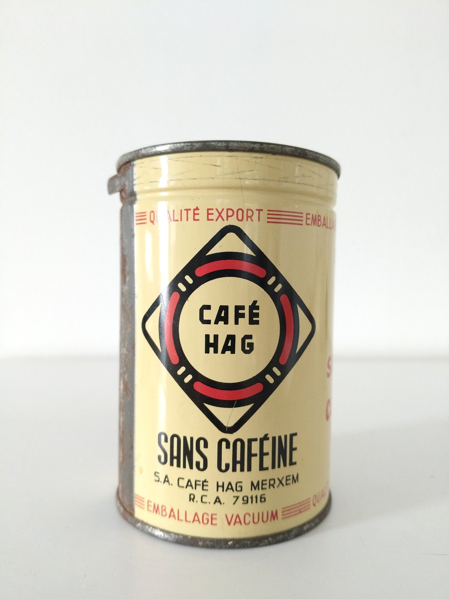 Ancienne boîte métallique scellée café Hag 50's