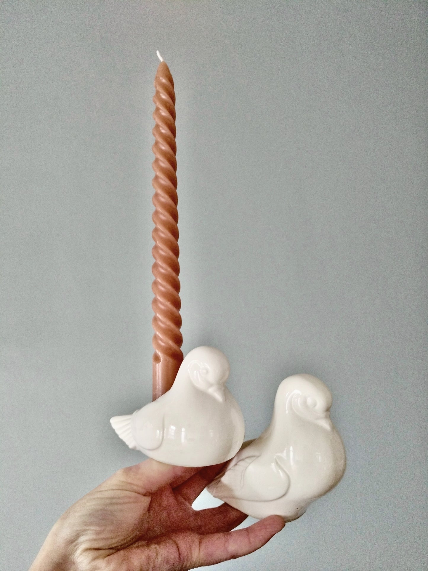 Duo de bougeoirs colombe en céramique