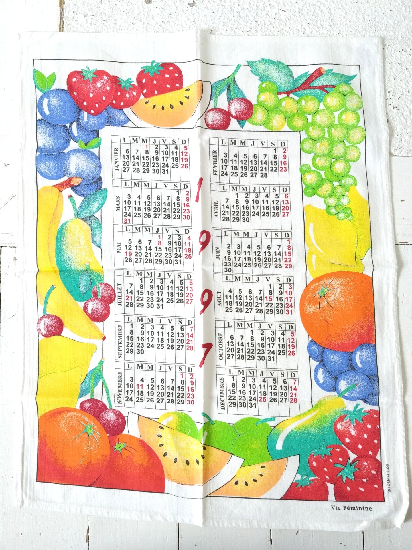 Torchon calendrier 1997 Vie Féminine