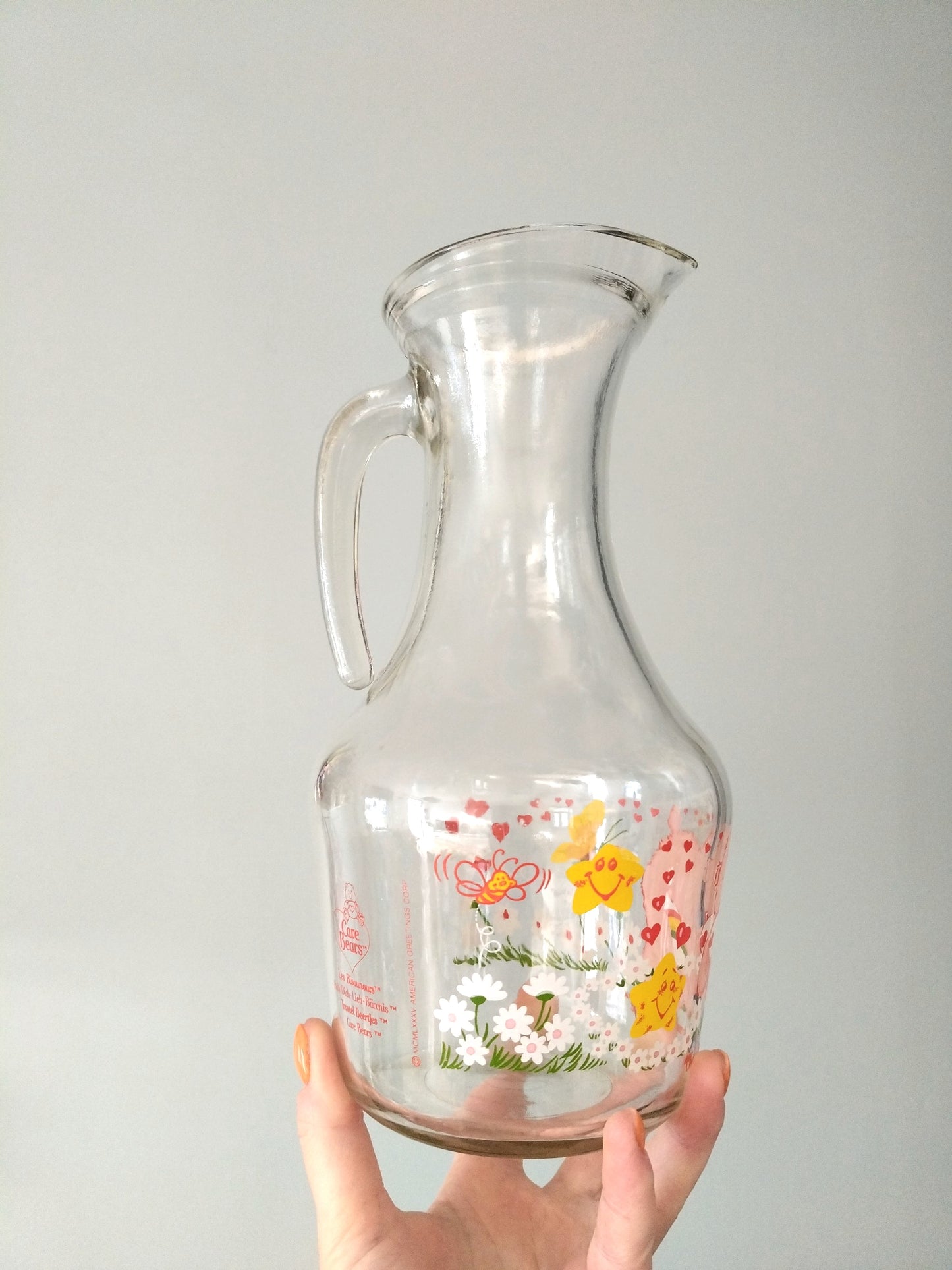 Carafe pichet cruche en verre Care Bears Les Bisounours Cheer Bear Grosfarceur 1985