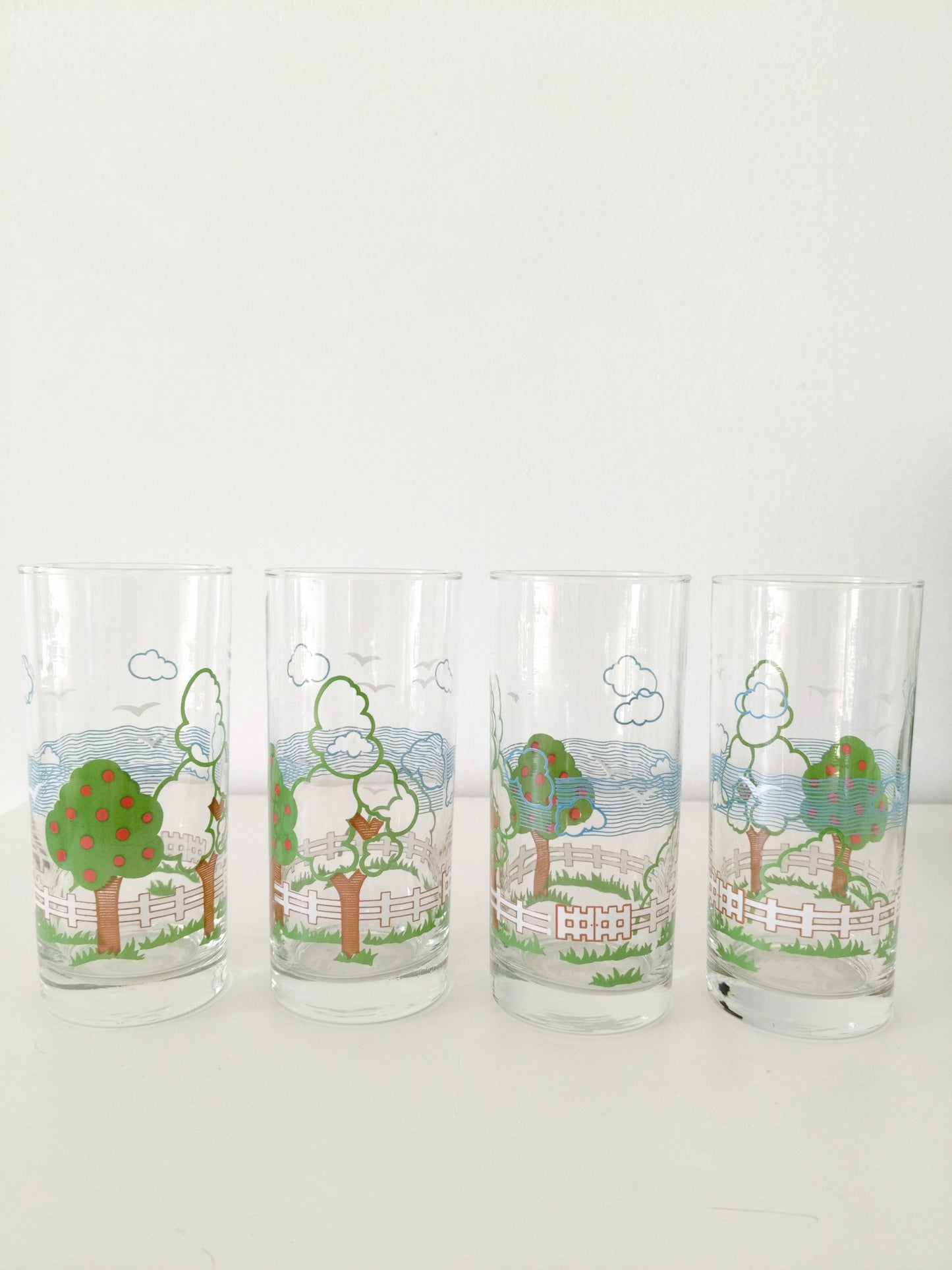 Ensemble de 4 grands verres Duralex décor campagnard