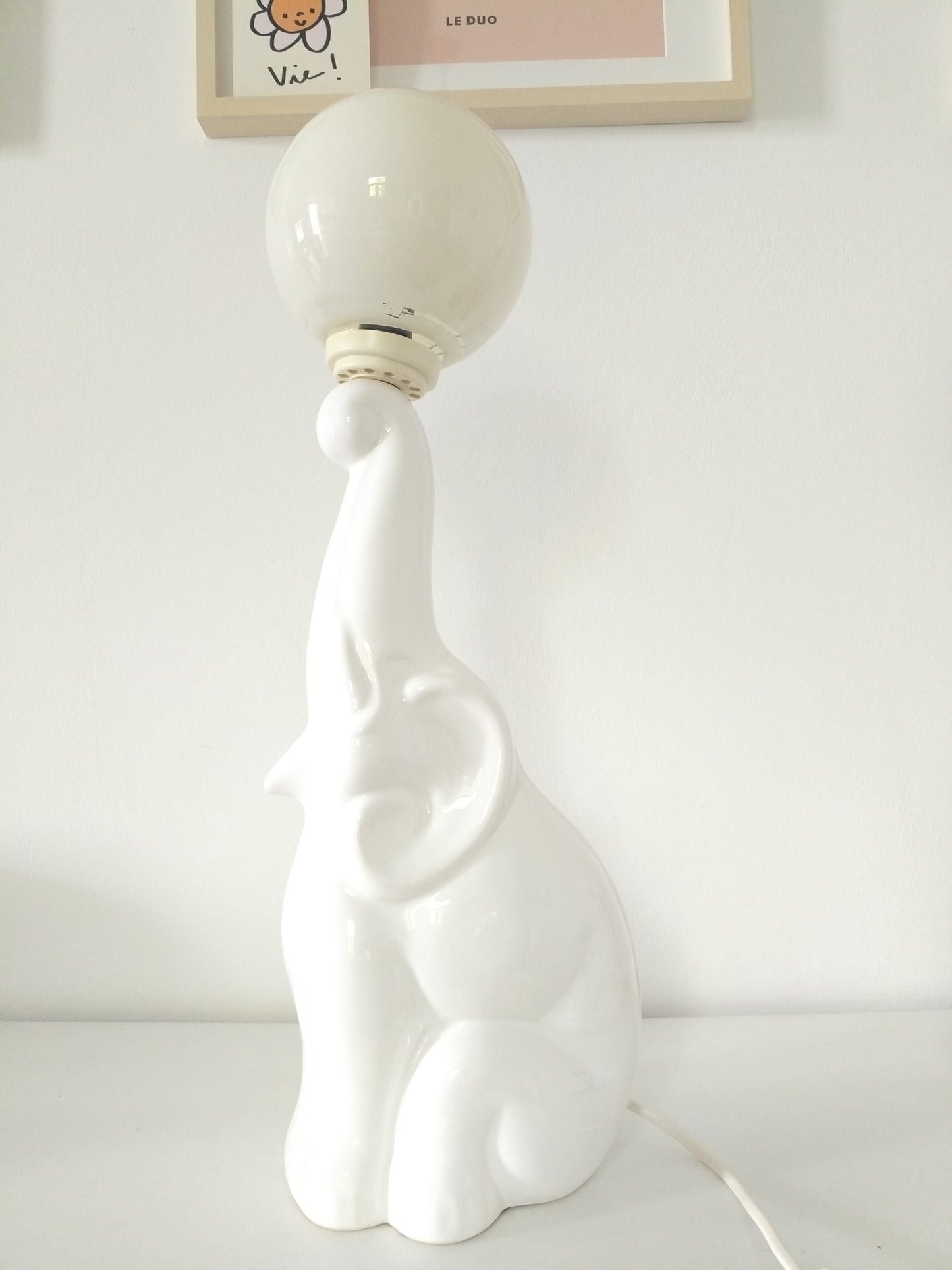 Grande lampe éléphant vintage  en céramique